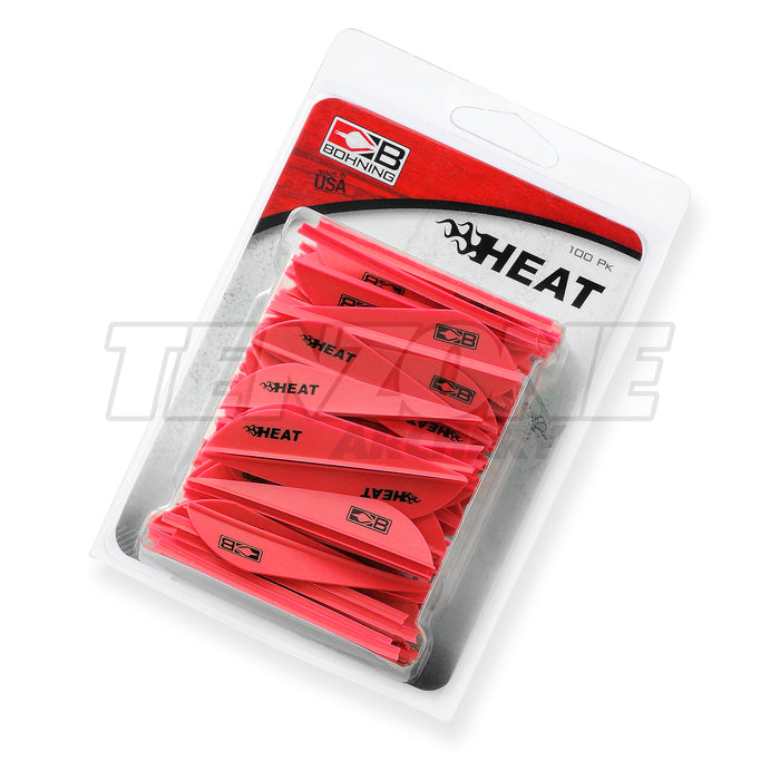 Pack of 100 hot pink Bohning Heat vanes.  The Ten Zone Archery logo is visible as a watermark over the image.