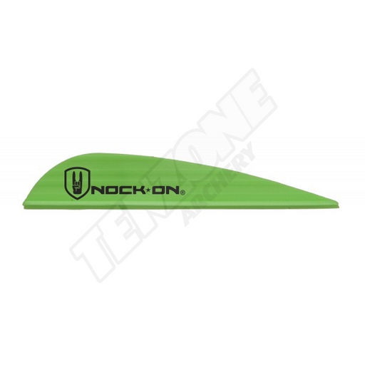 One green AAE Max Stealth vane with the black Nock On logo. Four horizontal raised ridges are visible along the vane length. The Ten Zone Archery logo is visible as a watermark over the image.