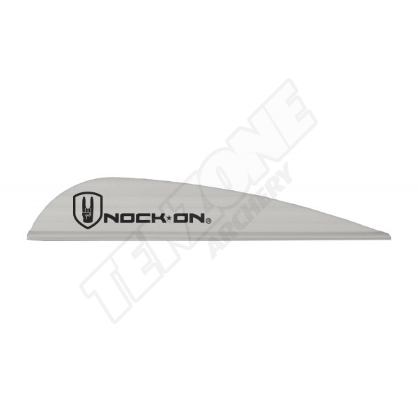One white AAE Max Stealth vane with the black Nock On logo. Four horizontal raised ridges are visible along the vane length. The Ten Zone Archery logo is visible as a watermark over the image.