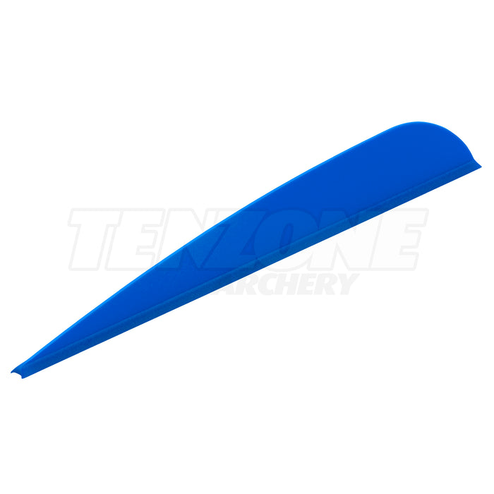 AAE Elite Plastifletch 4-inch vane, blue colour on white background with Ten Zone Archery logo watermark
