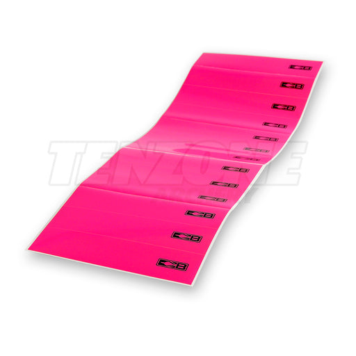Thirteen hot pink Bohning arrow wraps each printed at one end with a black Bohning logo symbol. The Ten Zone Archery logo is visible as a watermark over the image.