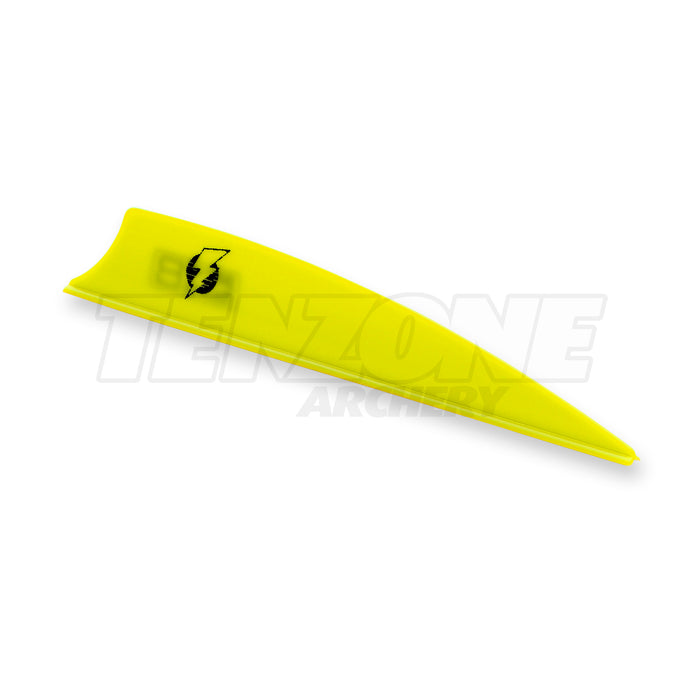 One neon yellow Bohning Bolt vane showing the black Bolt symbol. The Ten Zone Archery logo is visible as a watermark over the image.