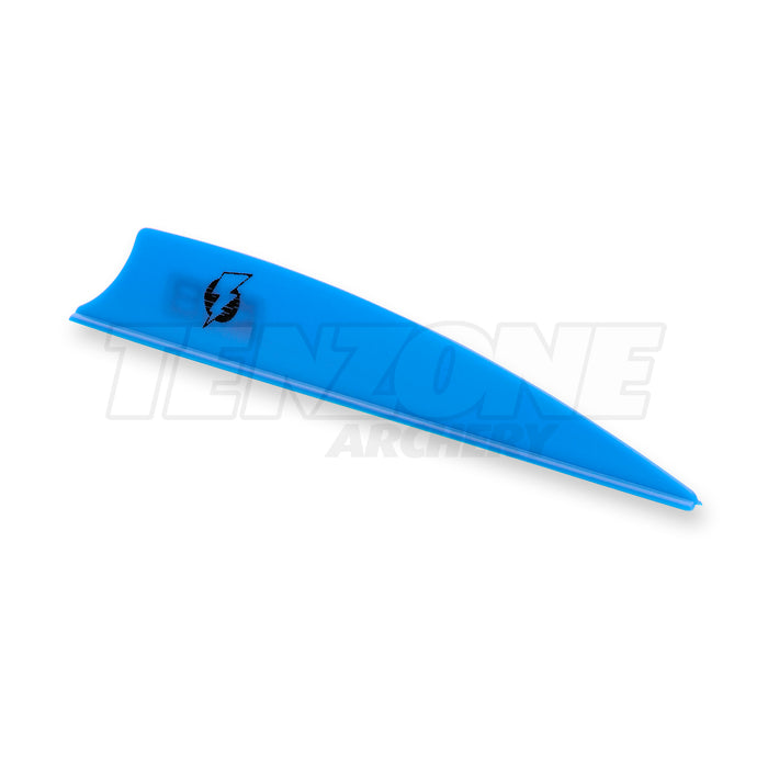 One satin blue Bohning Bolt vane showing the black Bolt symbol. The Ten Zone Archery logo is visible as a watermark over the image.