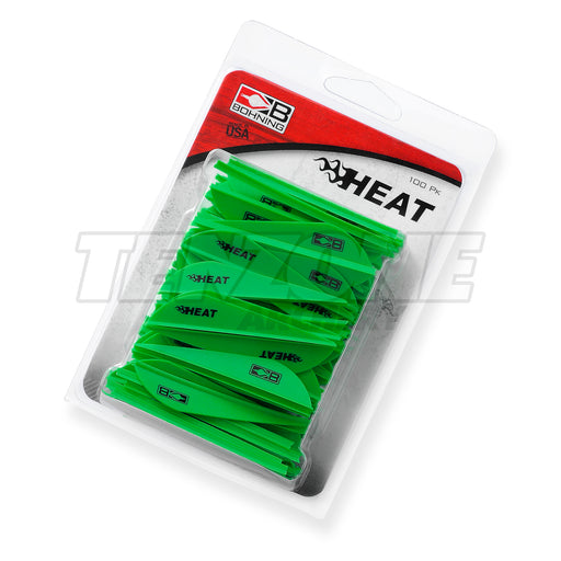 Pack of 100 neon green Bohning Heat vanes.  The Ten Zone Archery logo is visible as a watermark over the image.