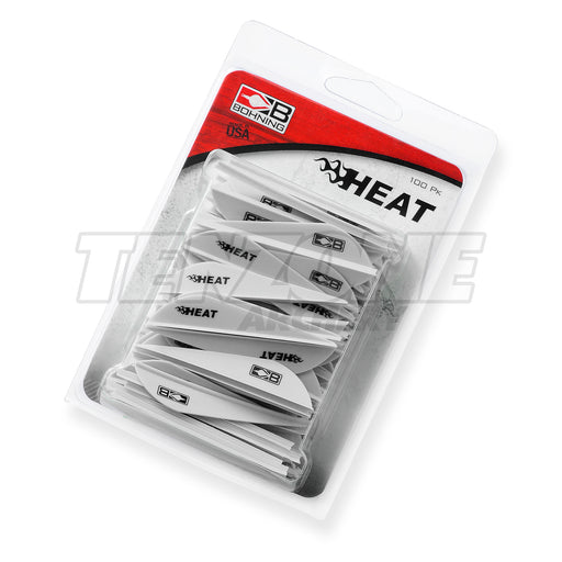 Pack of 100 white Bohning Heat vanes.  The Ten Zone Archery logo is visible as a watermark over the image.