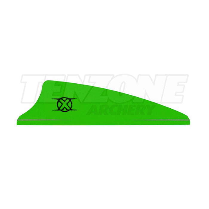 One neon green Bohning X vane showing the black X symbol. The Ten Zone Archery logo is visible as a watermark over the image.