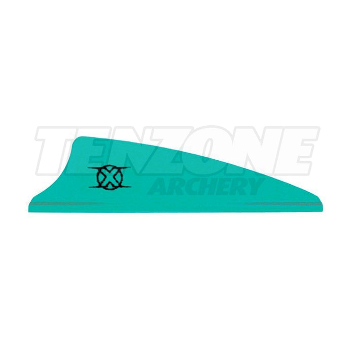 One teal Bohning X vane showing the black X symbol. The Ten Zone Archery logo is visible as a watermark over the image.