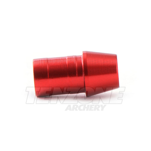 Closeup image of red anodized EV-M/G/F nock bushing for standard diameter arrows by Evolusion Arrows from Ten Zone Archery
