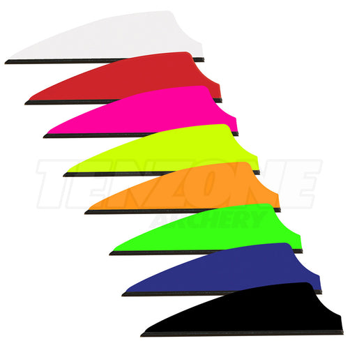 Eight single Q2i Fusion-II 2.1-inch vanes, each a different colour with a black base. The Ten Zone Archery logo is visible as a watermark over the image.